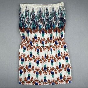 Tibi 100% Silk Strapless Ikat Print Mini Dress Elastic Waist XS